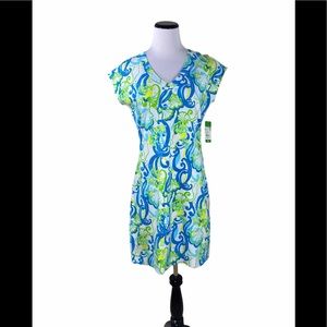 Lilly Pulitzer Hayley Dress Crystal Coast Blue Green Floral Short Sleeve Sz S